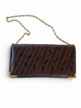 Vintage 70s/80s Brown Snakeskin & Leather Patchwork Clutch Shoulder bag